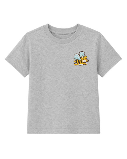 Front view of a heather gray youth Hawaiian Honey Cones T-shirt with a small bee logo on the left chest